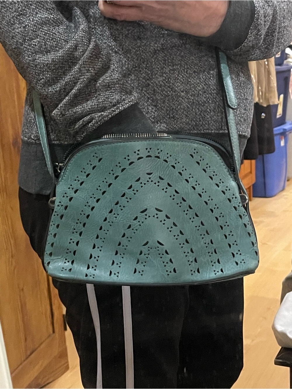 Laser-Cut Teal Dome Crossbody Bag